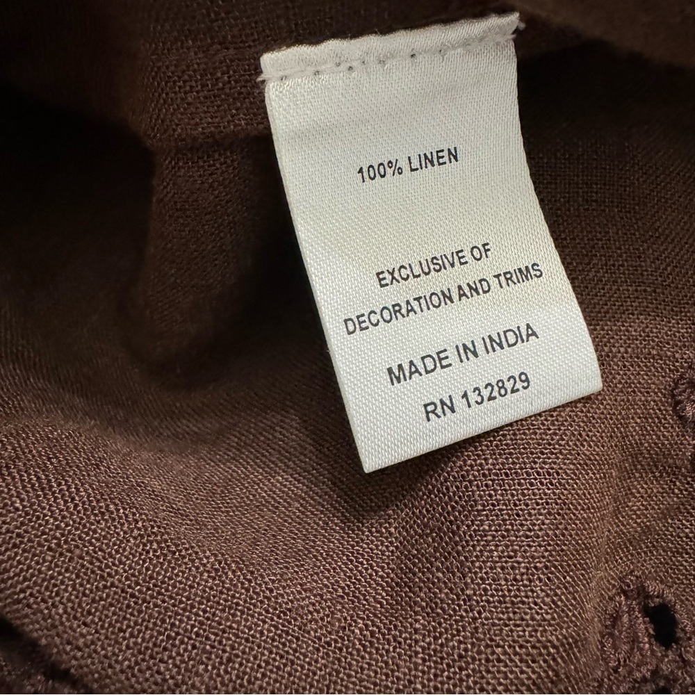 Tularosa Sherri Embroidered 100% linen Blouse in Chocolate Brown REVOLVE Sz S - Picture 8 of 8